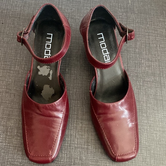 Moda Spana Red Marron leather Mary Jane's square toe - Picture 6 of 15